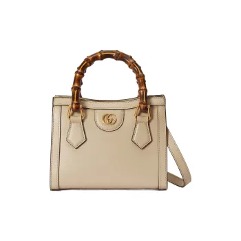 GUCCI Diana Leather Tote Bag Shopping Bag Shoulder Bag Handbag Mini Women's Beige