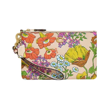 COACH Wristlet Polished Pebbled Leather Mahjong Set Clutches Small Size Women's Multicolor