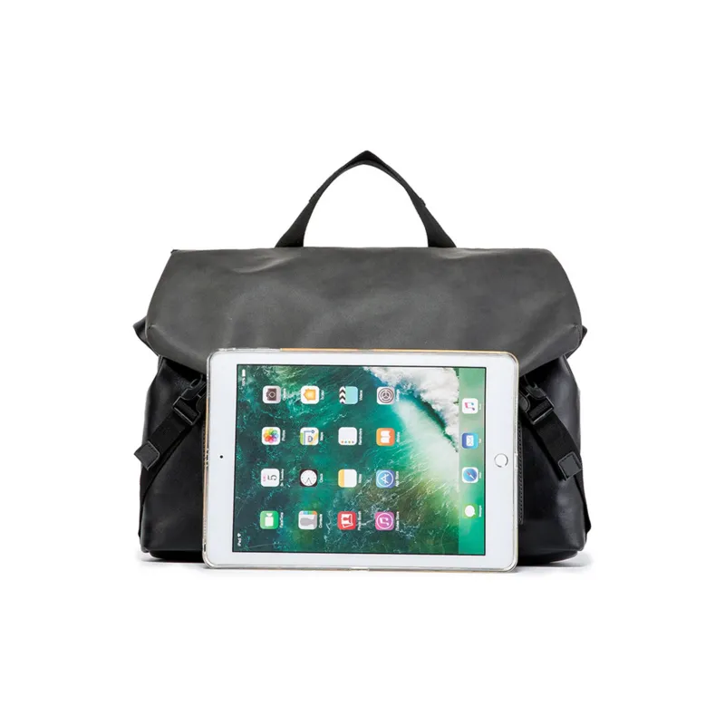 NOMK Leather Workwear Backpack Handbag Regular Unisex Black-5