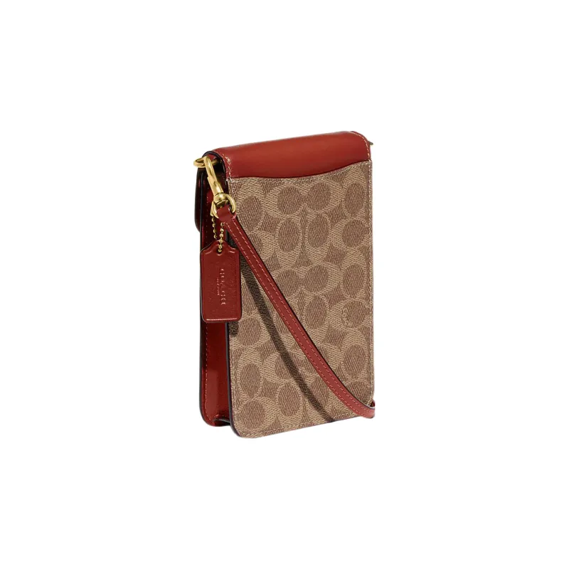 COACH Canvas With Calfskin Cell Phone Pouch, Shoulder Bag, Crossbody Bag Mini Women's Brown & Dark Rosewood-1