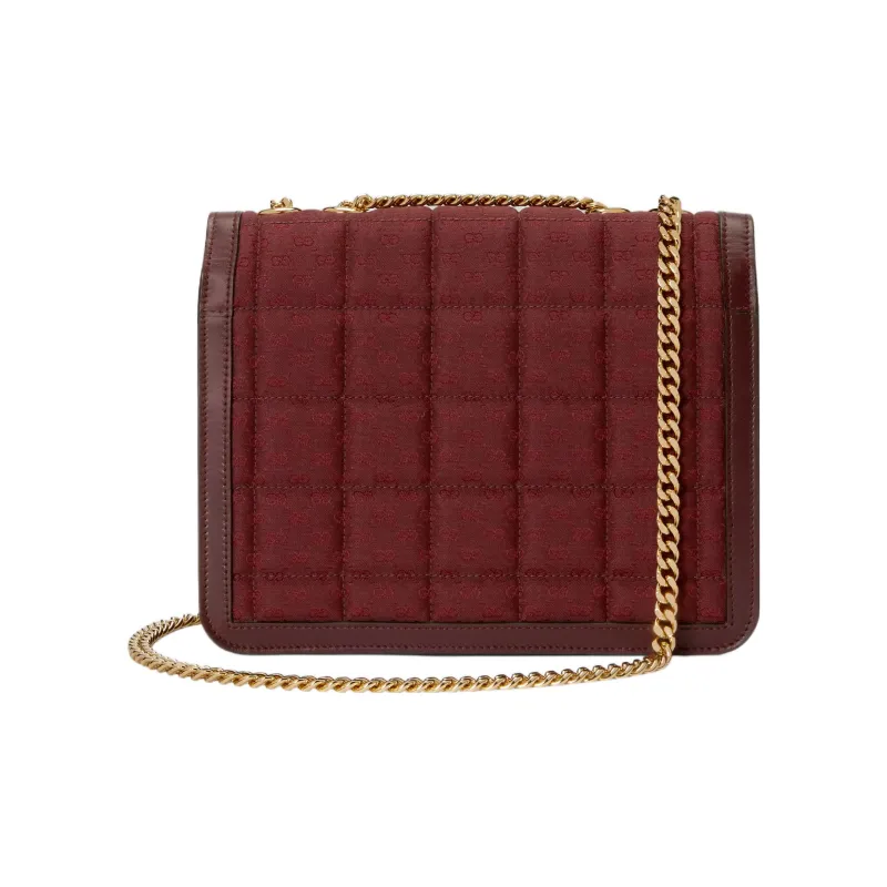 GUCCI Canvas With Leather Trim Canvas Portable Crossbody Bag, Shoulder Bag Women's Burgundy-3