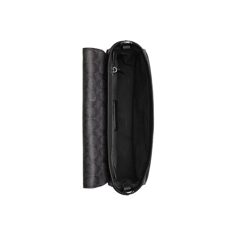 COACH Cross Stitch Leather With Canvas Messenger Bag Crossbody Bag Shoulder Bag Medium Size Women's Black-2