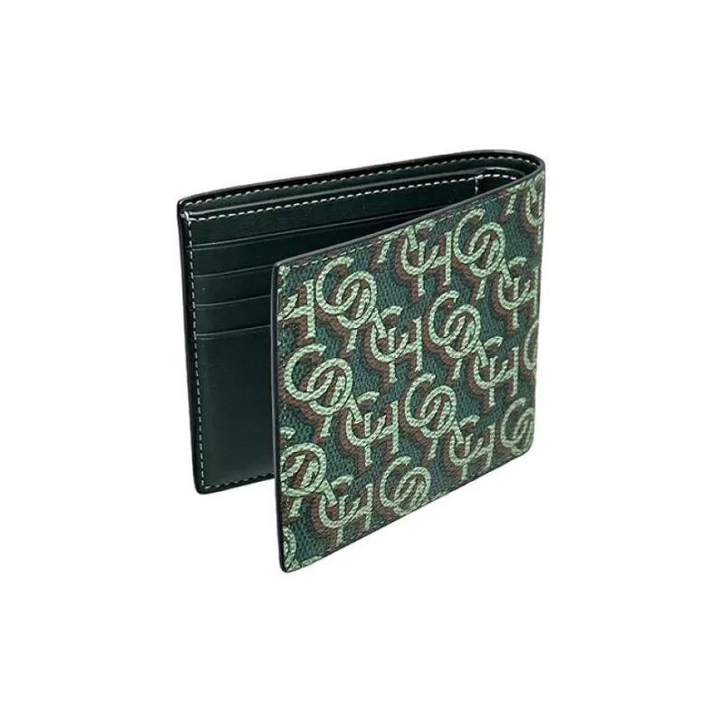 COACH 3 IN 1 Wallet Printed Coated Canvas Card Holder Wallet Men's Amazon Green-2