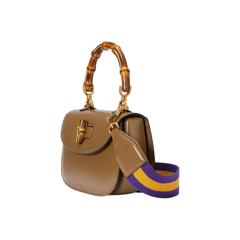 GUCCI Bamboo 1947 Leather Shoulder Bag Crossbody Bag Handbag Small Size Women's Brown-2