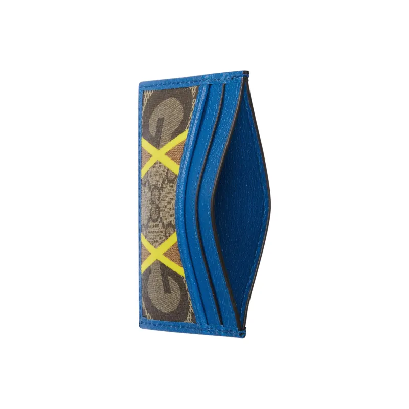 GUCCI Canvas With Leather Card Holder Women's Blue/Brown/Yellow-2