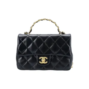 CHANEL Lambskin Flap Bag Shoulder Bag Crossbody Bag Handbag Small Size Women's Black