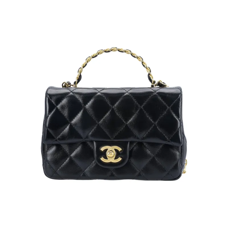 CHANEL Lambskin Flap Bag, Shoulder Bag, Crossbody Bag, Handbag Trumpets Women's Black-0
