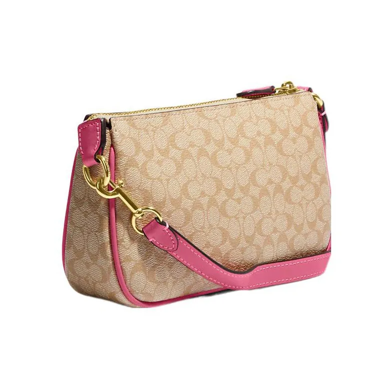COACH Nolita Canvas With Leather Mahjong Set Clutches Small Size Women's Khaki & Pink-1