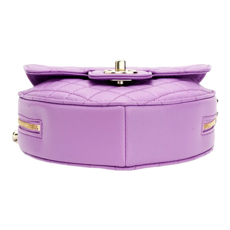 CHANEL Lambskin Heart Bag, Chain Bag, Shoulder Bag, Crossbody Bag Women's Purple-3