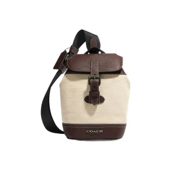 COACH Hudson Pebbled Leather With Canvas Sling Bag, Crossbody Bag Mini Men's Beige & Red Brown