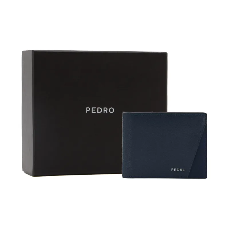 PEDRO Calfskin Wallet Men's Light Gray/Dark Blue-4