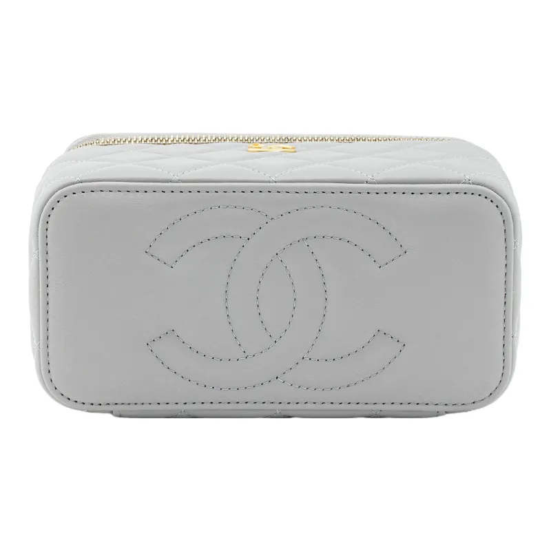 CHANEL Sheepskin Box Bag, Handheld Bag, Shoulder Bag, Crossbody Bag Women's Gray-2