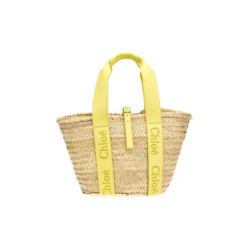 Chloe Raffia With Cow Leather Handbag Medium Size Women's Yellow