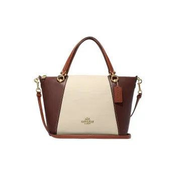 COACH Kacey Leather Briefcase Shoulder Bag Crossbody Bag Handbag Medium Size Women's Beige & Brown