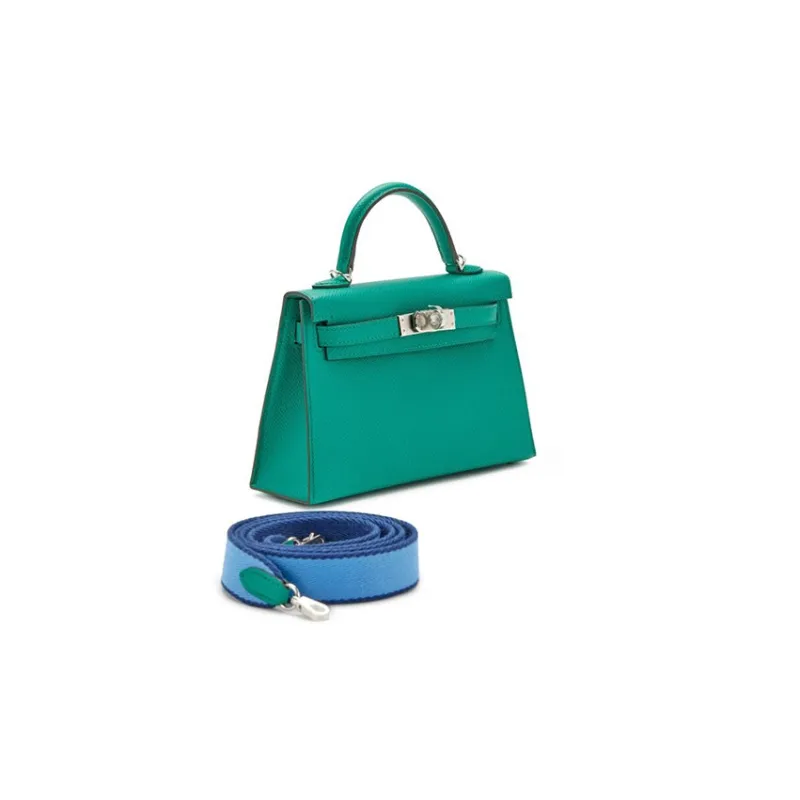 HERMES Mini Kelly Epsom Leather Kelly Bag Handbag Shoulder Bag Crossbody Bag Mini Women's Emperor Green/Heaven Blue-1