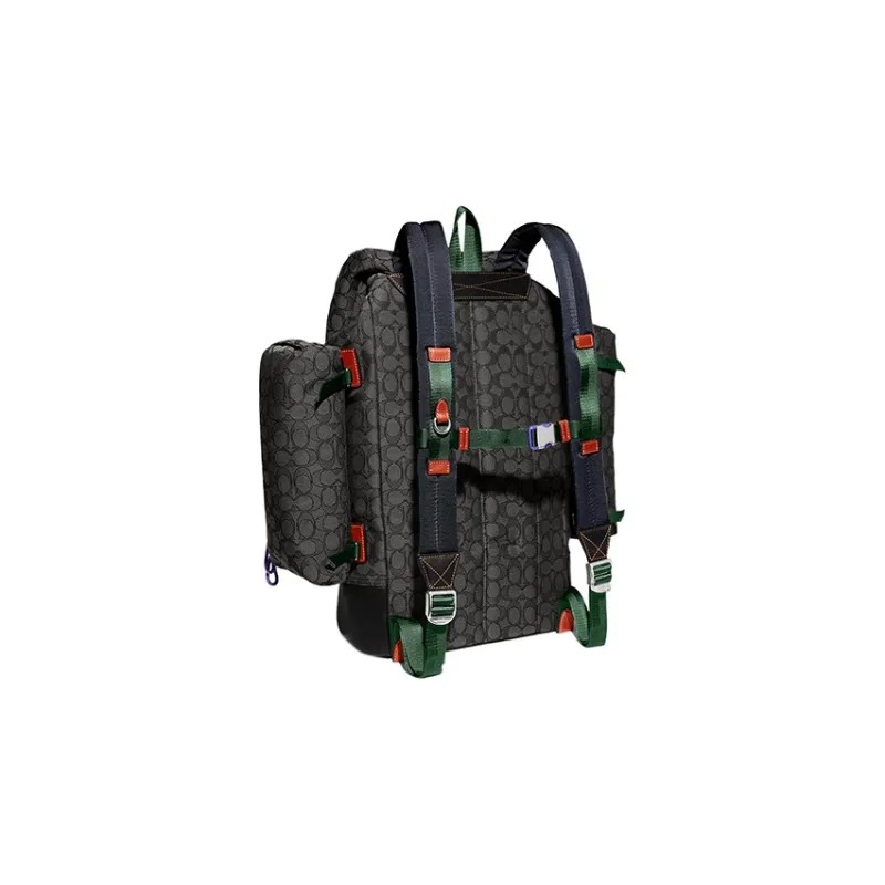 COACH Iconic Jacquard With Calfskin Travel Bag Backpack Tubas Men's Black-1