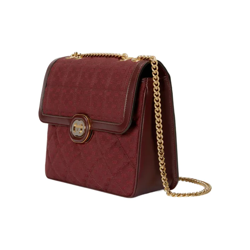 GUCCI Canvas With Leather Trim Canvas Portable Crossbody Bag, Shoulder Bag Women's Burgundy-2