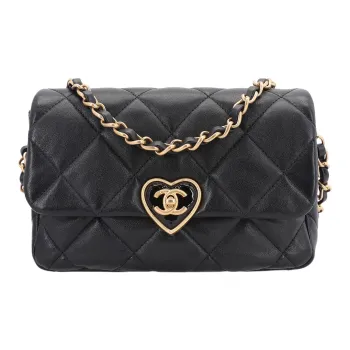 CHANEL Sheepskin Mouth Cover Bag Chain Bag Shoulder Bag Crossbody Bag Medium Size Women's Black