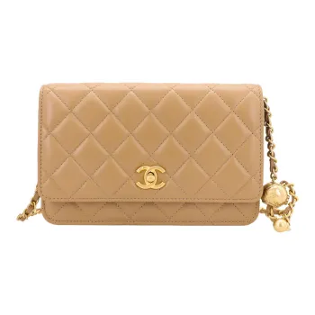 CHANEL WOC Smooth Lambskin Shoulder Bag, Crossbody Bag Trumpets Women's Beige