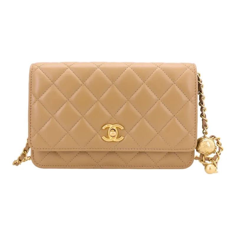 CHANEL WOC Smooth Lambskin Shoulder Bag, Crossbody Bag Trumpets Women's Beige-0