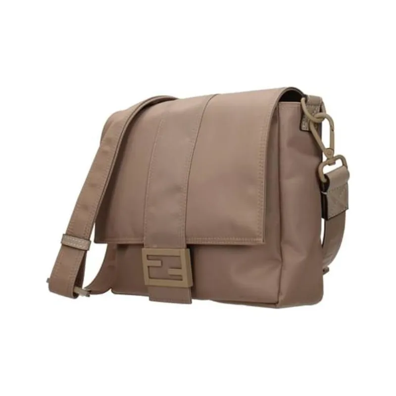 FENDI Nylon Baguette Bag, Messenger Bag, Shoulder Bag, Crossbody Bag Medium Size Men's Light Brown-1