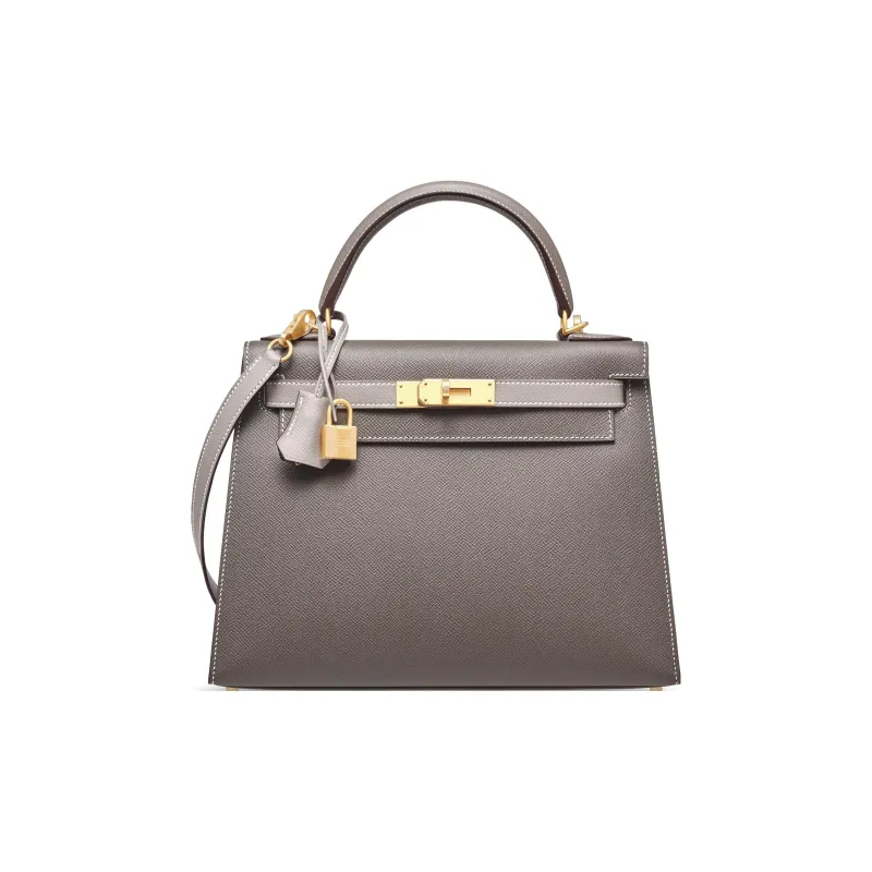 HERMES Kelly Epsom Leather Kelly Bag, One Shoulder Handbag Regular Women's 8F Gris Etain Tin Gray-0
