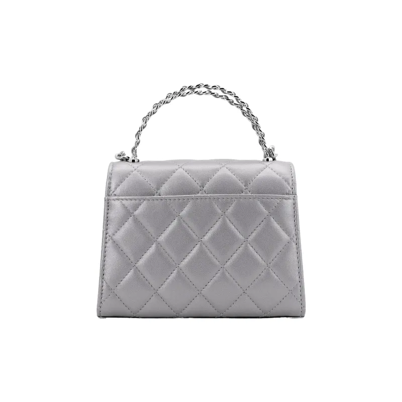 CHANEL 23P SS Lambskin Flap Bag, Clutch Handbag, Shoulder Bag, Crossbody Bag Women's Silver-2
