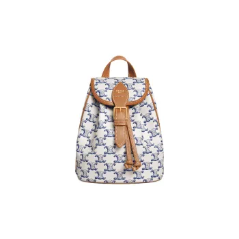 CELINE Canvas Cow Leather Patchwork Backpack Women's Blue/White