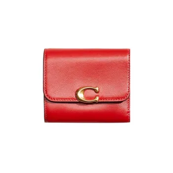 COACH Bandit Calfskin Card Holders Coin Purses Wallets Women's Persimmon Red