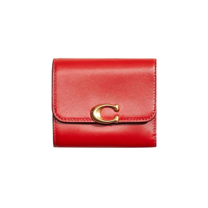COACH Bandit Calfskin Card Holders Coin Purses Wallets Women's Persimmon Red-0