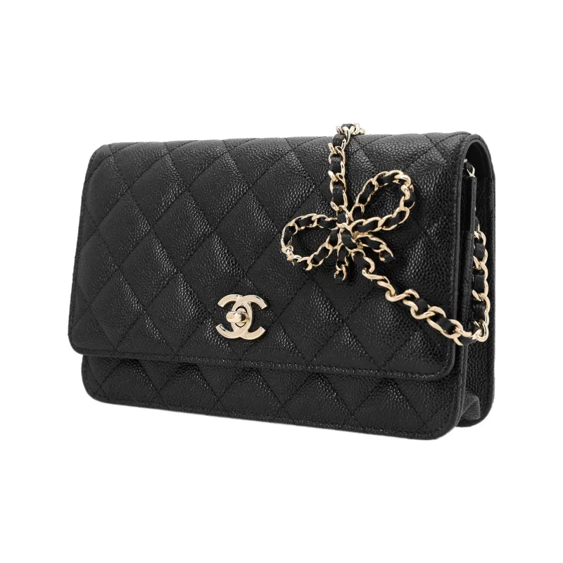 CHANEL Grain Litchi Grain Calfskin Shoulder Bag, Crossbody Bag, Wallet Women's Black-1