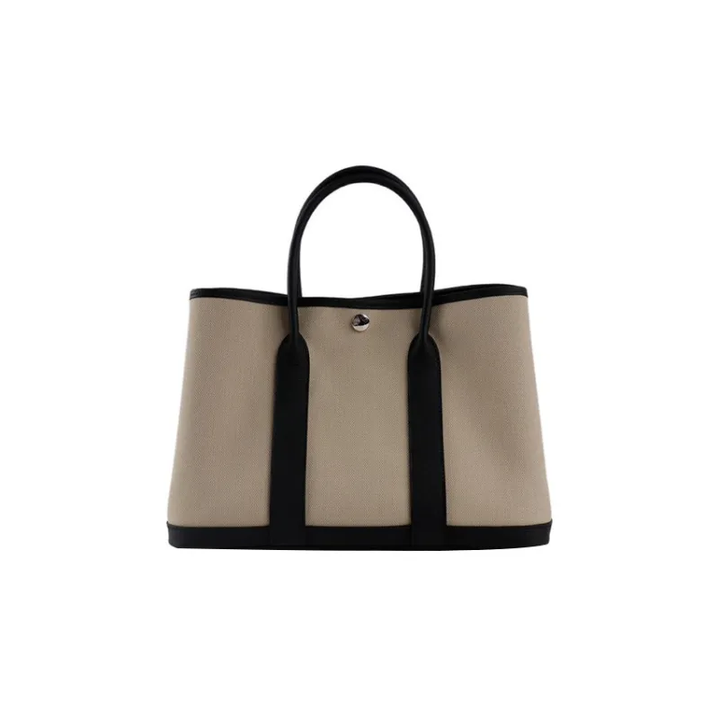 HERMES Garden Party Canvas With Leather Canvas Bag, Garden Bag, Handbag Regular Unisex Concrete Gray/Black-1
