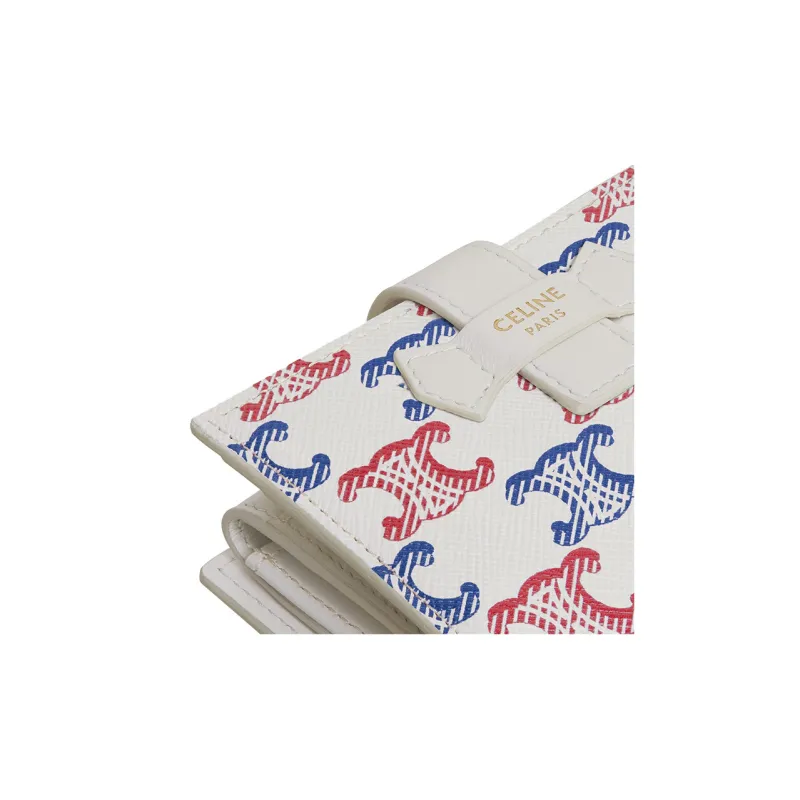 CELINE Canvas With Calfskin Trim Wallet Small Size Women's Blue/Red/White-4