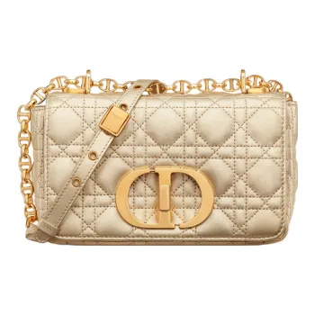 DIOR Caro Sheepskin Chain Bag Shoulder Bag Crossbody Bag Small Size Women's Gold
