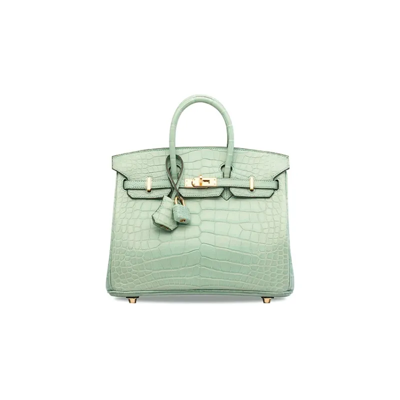 HERMES Birkin Short-Snouted Crocodile Leather Birkin Bag Handbags Women's 6U Aqua Green-0