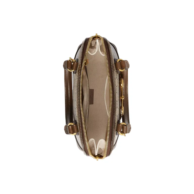 GUCCI Horsebit 1955 Canvas Dome Bag, Shoulder Bag, Crossbody Bag, Handbag Small Size Women's Ebony/Brown-5