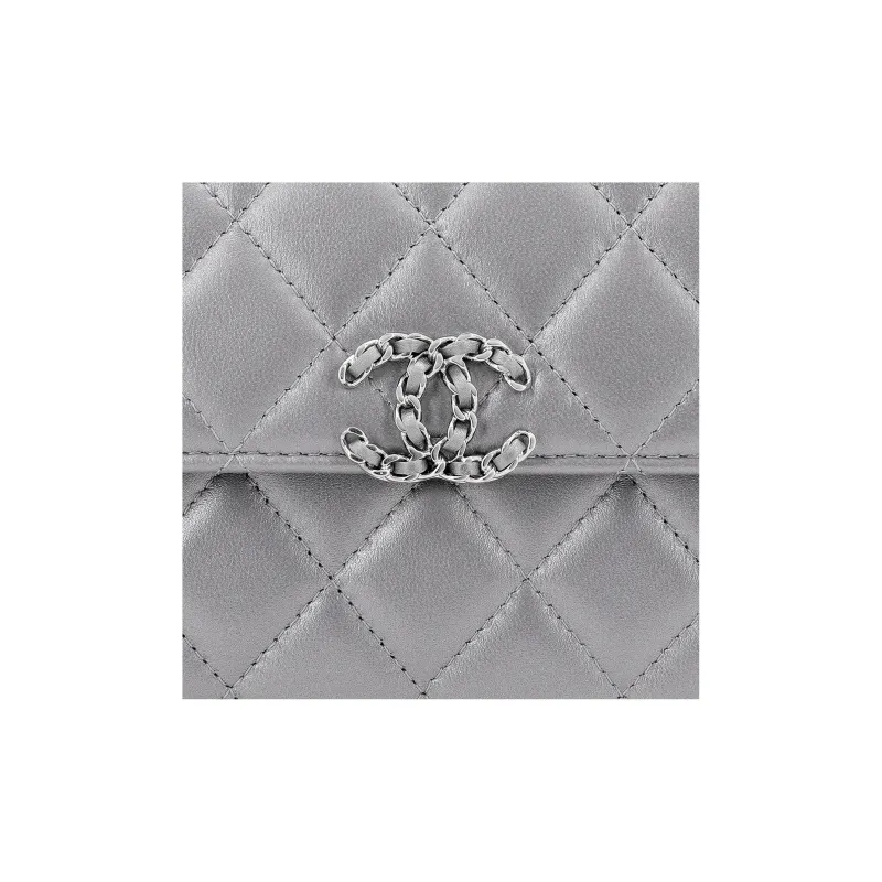 CHANEL 23P SS Lambskin Flap Bag, Clutch Handbag, Shoulder Bag, Crossbody Bag Women's Silver-4