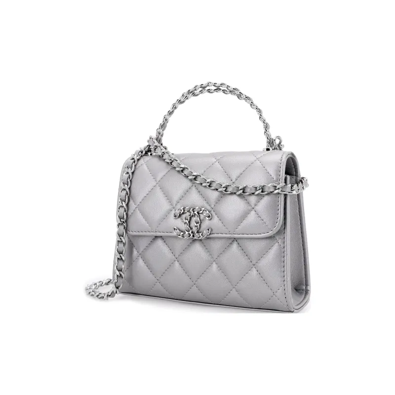 CHANEL 23P SS Lambskin Flap Bag, Clutch Handbag, Shoulder Bag, Crossbody Bag Women's Silver-1