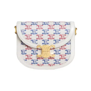 CELINE Besace Canvas-paneled Calfskin Trim Shoulder Bag Crossbody Bag Women's Blue/White/Red