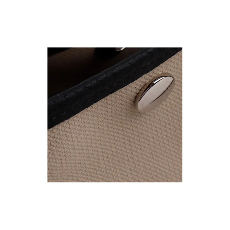 HERMES Garden Party Canvas With Leather Canvas Bag, Garden Bag, Handbag Regular Unisex Concrete Gray/Black-5