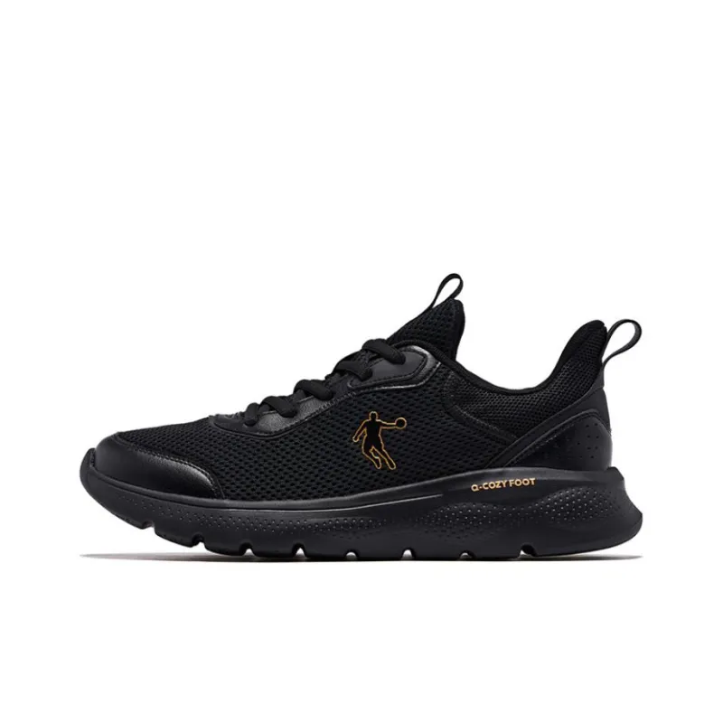QIAODAN Slip Resistant, Abrasion Resistant, Breathable Low Top Running Shoes Men's Black Gold-0