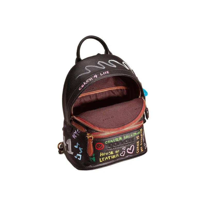 COACH Charter Leather Backpack Small Size Women's Black-2