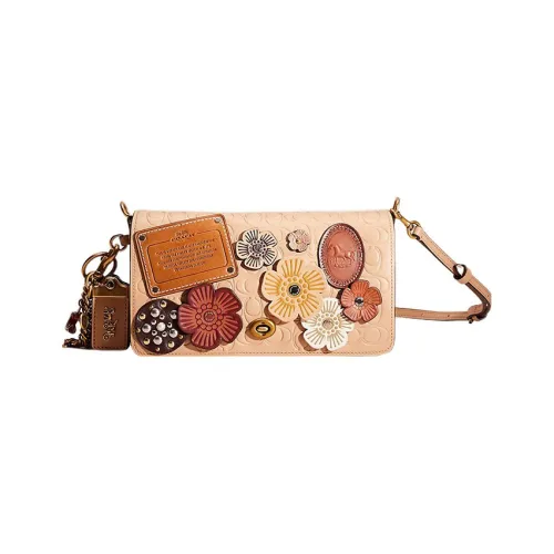 COACH Dinky Leather Shoulder Bag, Crossbody Bag Medium Size Women's Beech Wood Color