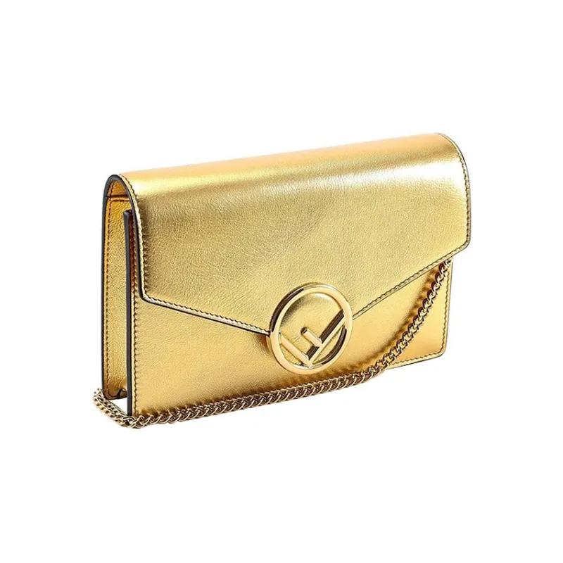 FENDI Leather Shoulder Bag Crossbody Bag Women's Gold-1