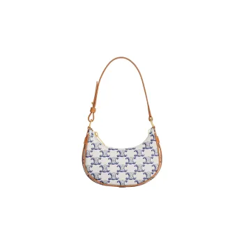 CELINE Canvas With Calfskin Trim Shoulder Bag, Handbag, Shoulder Bag Women's Blue/White