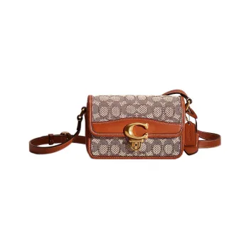COACH Studio Jacquard With Leather Messenger Bag Crossbody Bag Shoulder Bag Small Size Women's Brown & Gray
