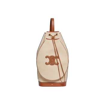 CELINE Triomphe Fabric And Calfskin Trim Tennis Racket Bag, Bucket Bag, Shoulder Bag Unisex Natural/Tan