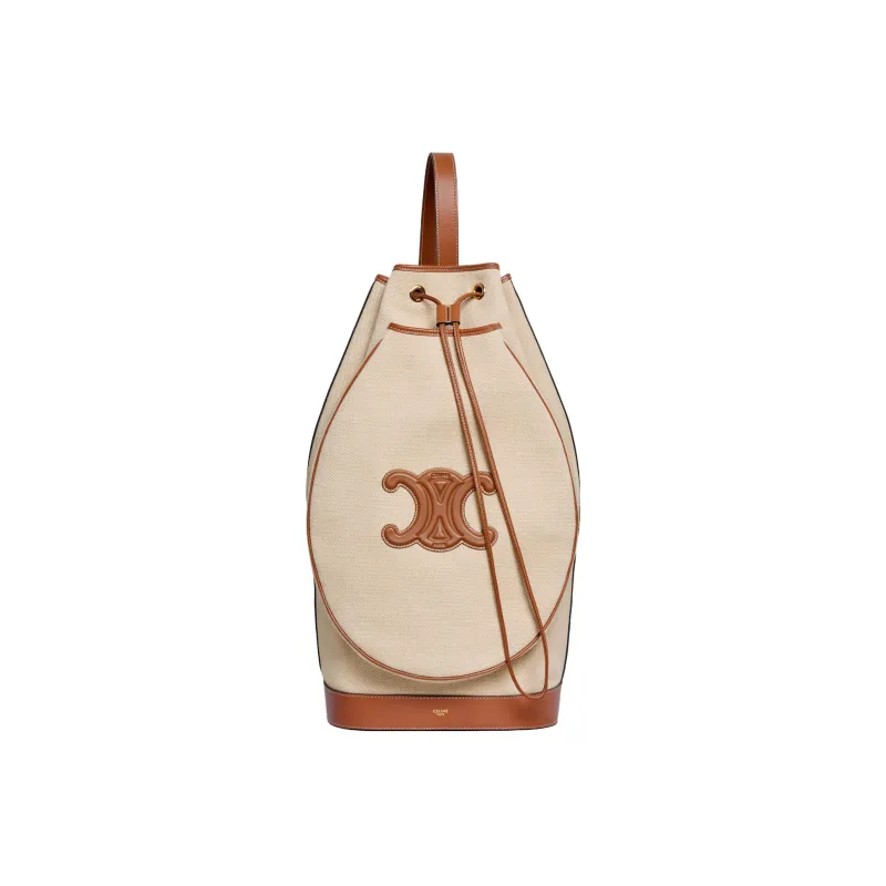 CELINE Triomphe Fabric And Calfskin Trim Tennis Racket Bag, Bucket Bag, Shoulder Bag Unisex Natural/Tan-0