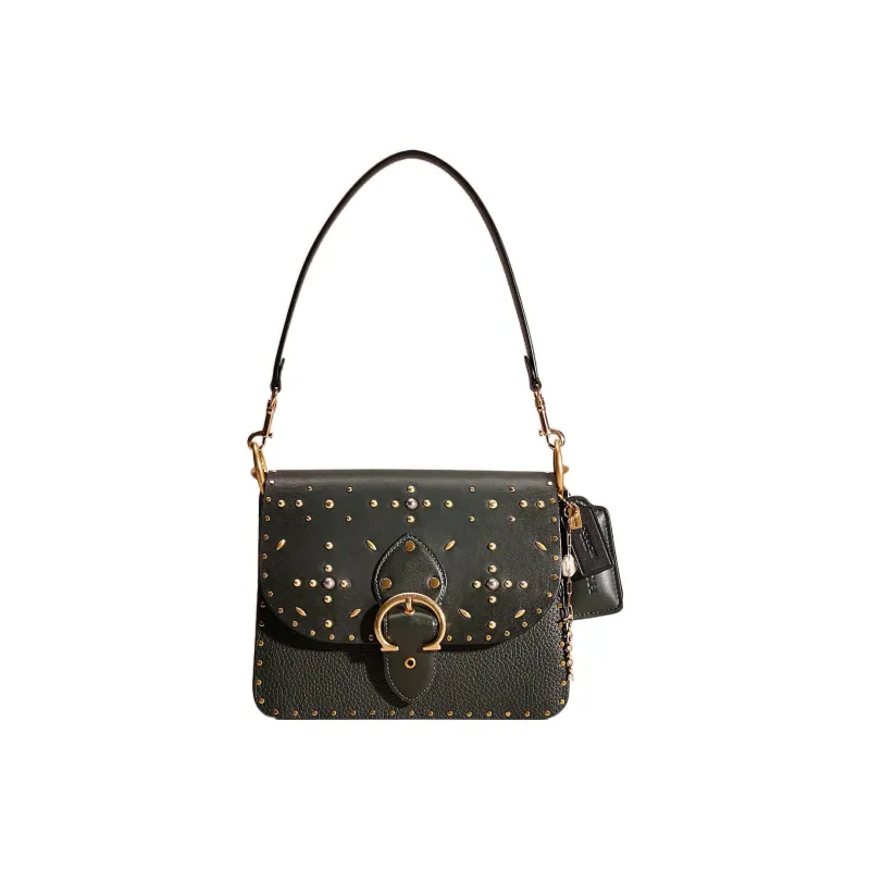 COACH Beat Leather With Suede Shoulder Bag Women's Amazon Green-0