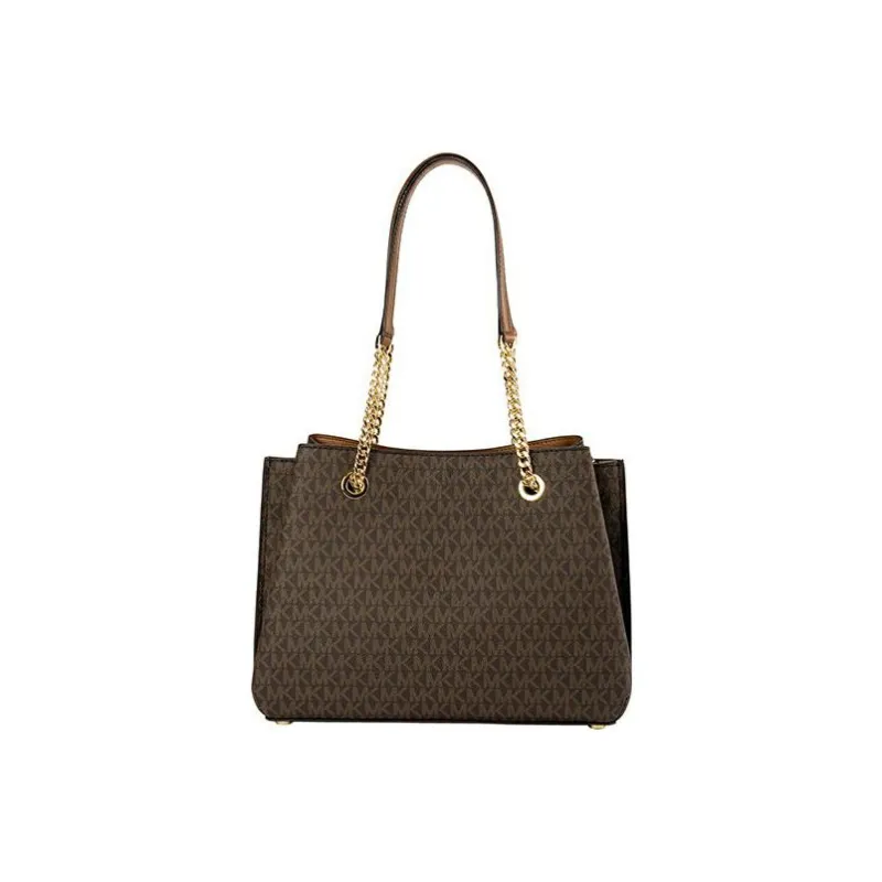MICHAEL KORS Teagen Canvas With Leather Tote Bag, Shopping Bag, Handbag, Shoulder Bag Tubas Women's Brown-4